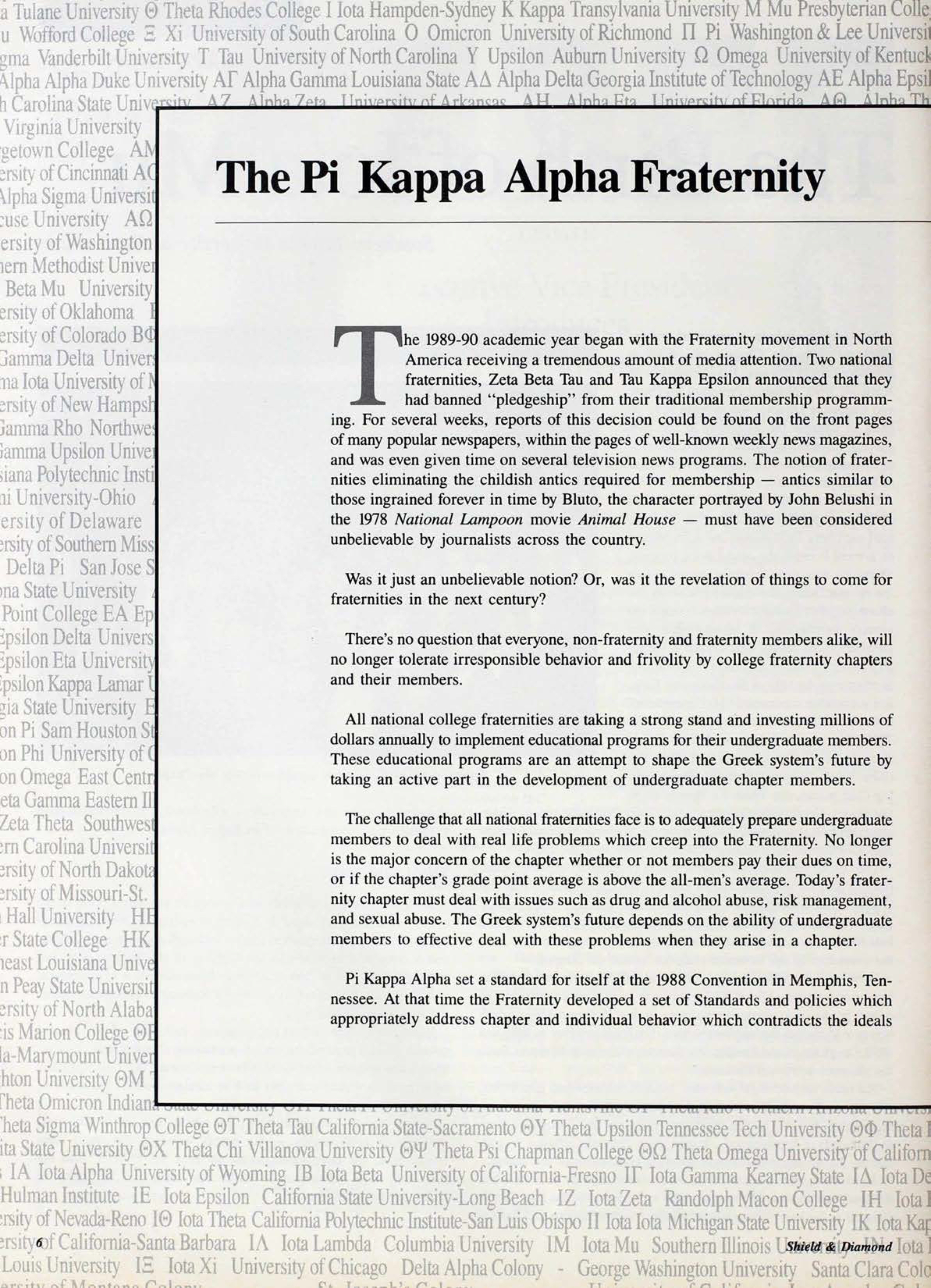 The Pi Kappa Alpha Fraternity 1989-90 Annual Report